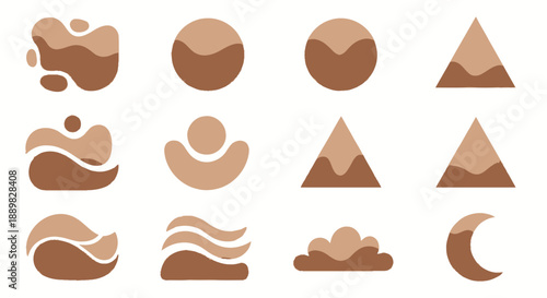 Elegant collection of geometric shapes with nature-inspired design in muted brown tones