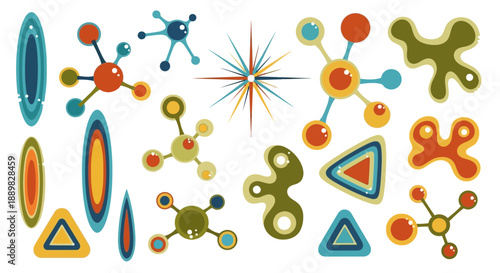 Retro Atomic Era Elements: An Array of Mod Shapes and Patterns in Vintage Colors for Creative