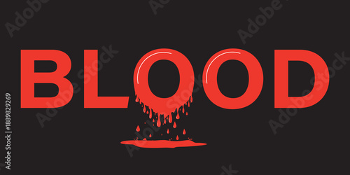 Melting liquid on black background, Blood editable text effect template, cartoon red glossy slime text style. Blood puddle