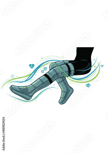 Compression Recovery Boots Silhouette, Athlete Leg Massage and Wellness Tech, Muscle Recovery and Bio-hacking Health Concept Vector