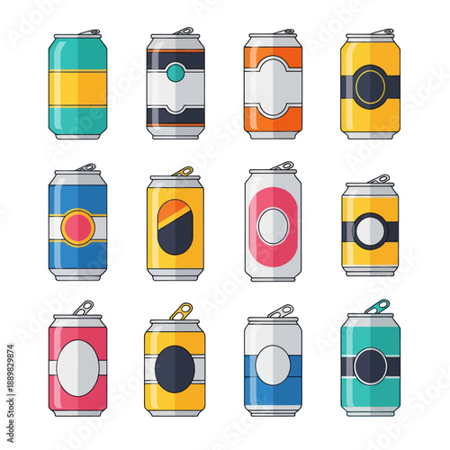 Colorful Soda Cans Collection Vector Illustration