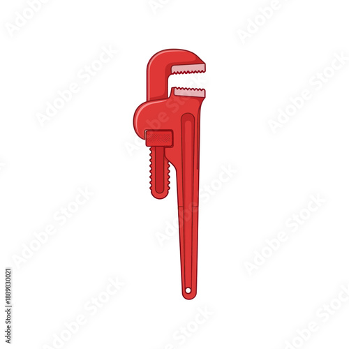 Red Pipe Wrench Tool, Isolated on White Background, Plumbing Equipment