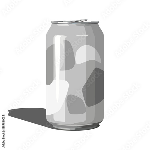 Silver Soda Can with Abstract Pattern, Isolated on White Background