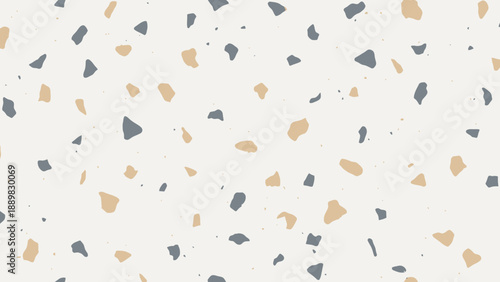Light terrazzo pattern with scattered chips and speckles in beige gray tones for modern design and decor.