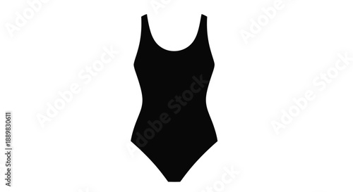 Black silhouette of a classic one piece swimsuit on a white background
