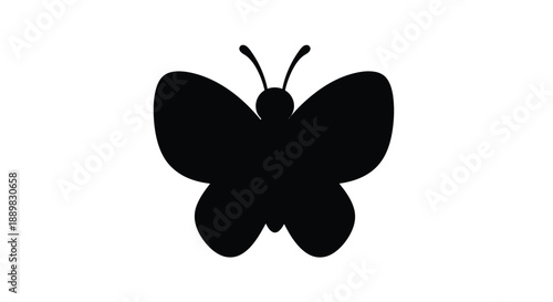 Simple black silhouette of a butterfly with open wings against white
