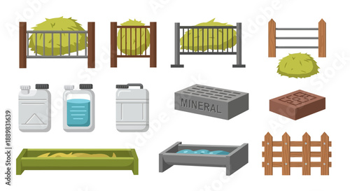 Eclectic collection of beds, furniture, farm elements, and household items icons.
