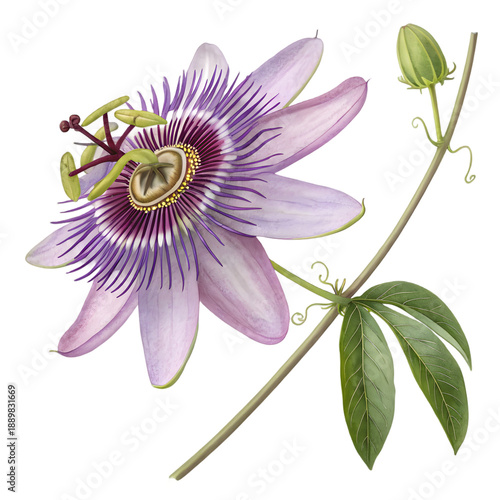 Illustrated passion flower isolated on transparent background