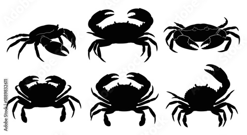 Collection of black crab silhouettes in various poses