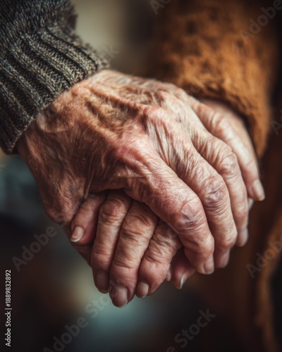 Elderly Hands Being Held by a Caregiver During a Close-Up View in a Warm Indoor Setting