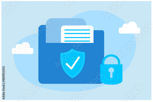 Cloud computing technology, file folders with security protection system vector illustration