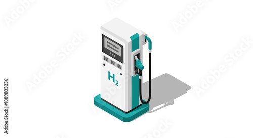 Hydrogen fuel pump on a gray background with green accents.