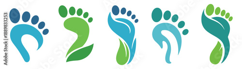 Eco health logo with foot and green leaf concept for wellness clinic fitness spa branding, modern nature care icon vector design.
