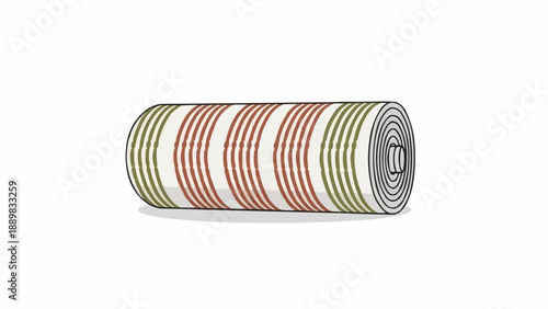 Rolled Up Colorful Rug with Stripes.