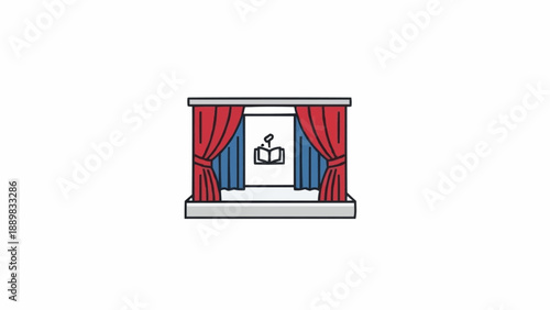 Simple Cartoon Stage with Red Curtains Open.