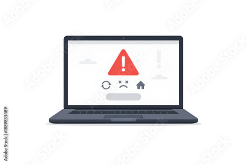 Obraz na płótnie Laptop with Error Message Warning and System Failure Notification on Screen