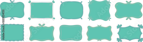 Decorative turquoise frame collection with elegant ornamental borders and blank labels for invitations, cards, banners, posters, and creative design templates