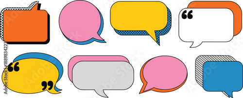 Colorful speech bubble set illustration with modern comic chat balloons and quote boxes for messaging, social media, dialogue, and communication design