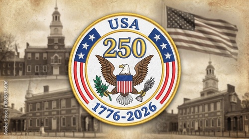 Commemorative Emblem for USA 250th Anniversary Featuring Eagle and Historical Elements