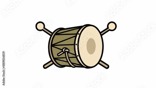 Traditional Indian Dholak Drum with Sticks Musical Instrument.