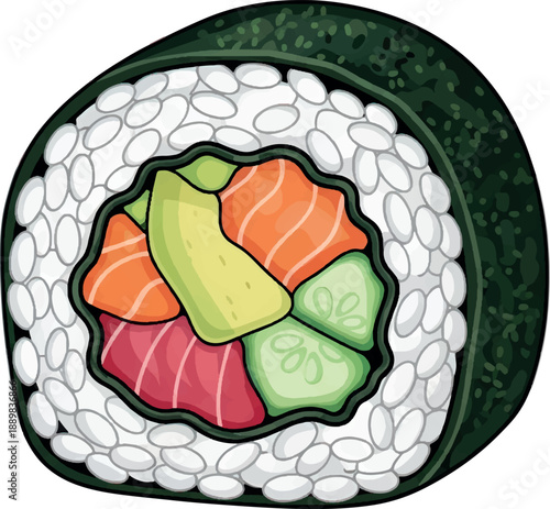 Sushi Roll with Salmon and Avocado.