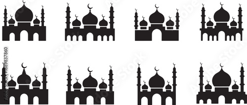 Islamic Mosque Silhouette Collection With Domes And Minarets
