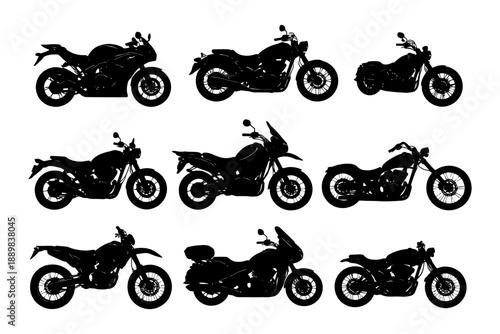 Collection of various motorcycle silhouettes in different styles and models.