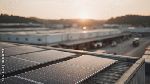 Rooftop of a building with solar panels installed on it. the solar panels are arranged in a grid-like pattern and are facing towards the right side of the image.
