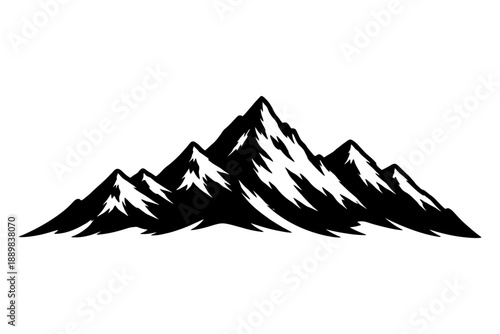 Black and white mountain silhouette with snowy peaks.