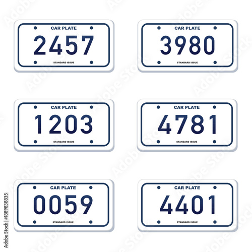 Car License Plate Numbers Set. Vector illustration.
