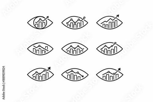 Set of line graph eye icons for data visualization and analytics concept
