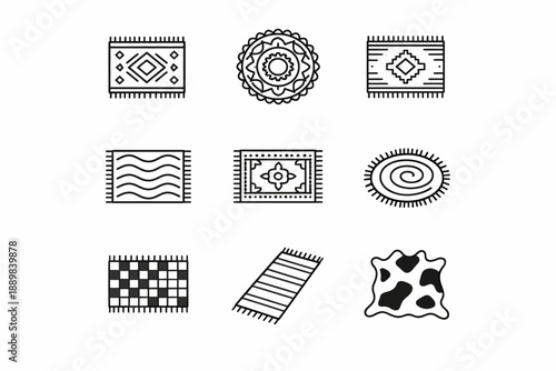 Vector set of nine black and white carpet icon designs