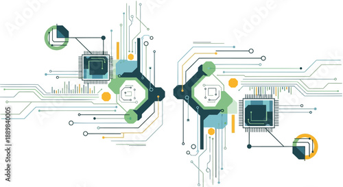 Modern microchip circuit board technology illustration