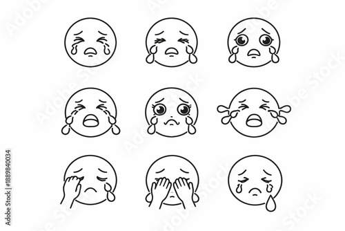 Collection of cartoon crying faces expressing sadness and emotion