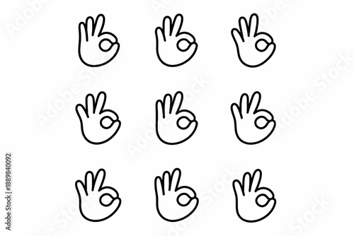 Grid of nine black and white ok hand gestures in repetitive pattern