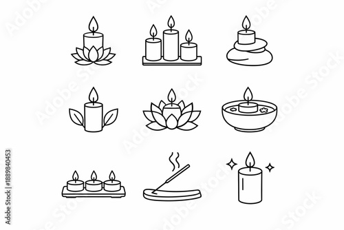 Minimalist line icons of candles and aromatherapy elements