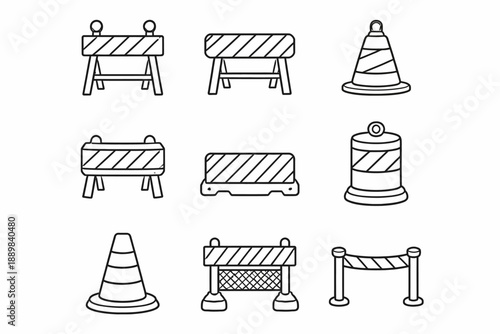 Outline traffic safety barriers and cones