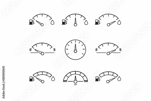 Set of fuel and oil gauge icons with various levels