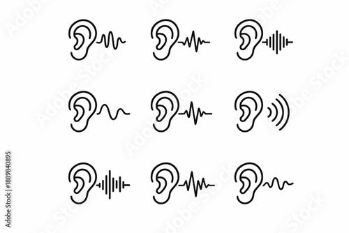 Ear icons with sound waves in different styles