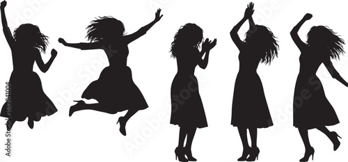 Silhouettes of women joyfully dancing and celebrating, capturing moments of freedom and happiness