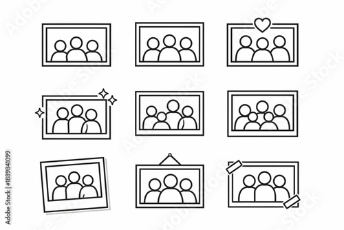 Illustrated family portraits in frames collection