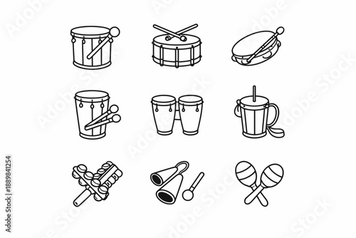 Outline illustrations of various percussion instruments