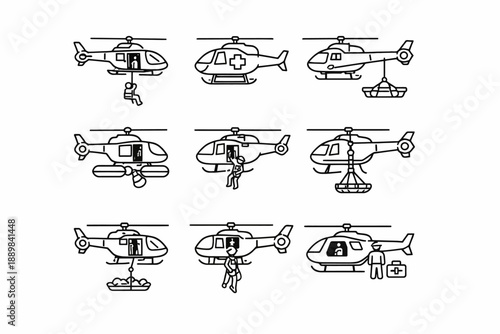 Various helicopter rescue operations with diverse equipment and techniques