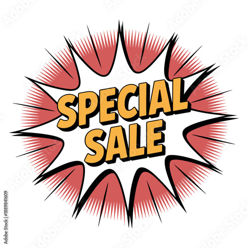 Comic book style explosion banner graphic loudly announces a special sale promotion event.