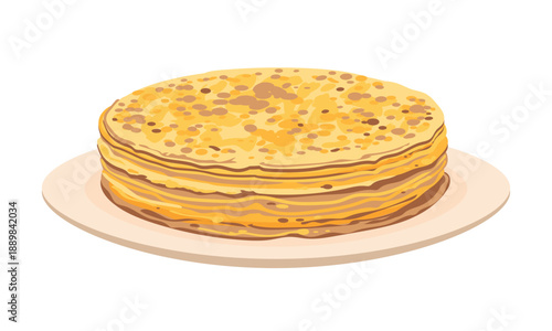 A large serving of pancakes on a plate. Vector clip art. A traditional food for Maslenitsa celebrations in Russia. Thin, sweet French crepes. This flour-based dessert is perfect for breakfast.