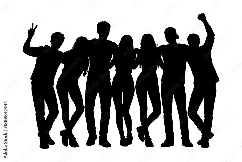 Fototapeta premium Silhouette of diverse group of young adults standing together.