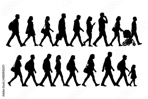 Silhouettes of diverse adults and children walking side by side.