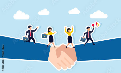 Business people walking on shaking hands symbol of business agreement collaboration or merger