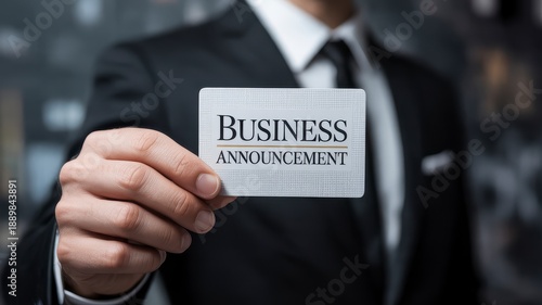 Businessmen hold announcement card, marketing and communication