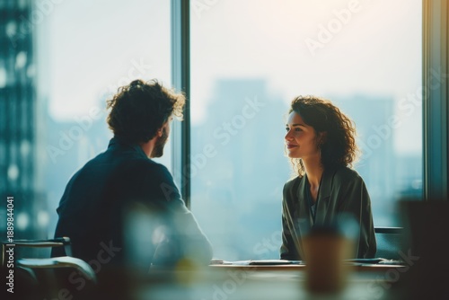 Meeting Between a Manager and Employee to Discuss Performance at a High-Rise Office During the Daytime